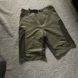 Men's Olive Green Hybrid Outdoor Shorts with Dark Contrast Panels